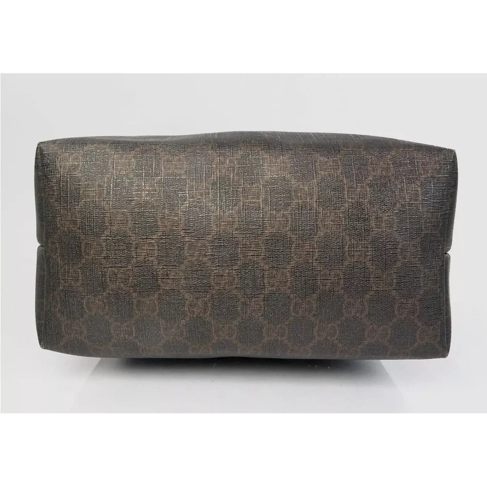 Gucci Supreme pvc coated canvas and leather tote bag deep brown